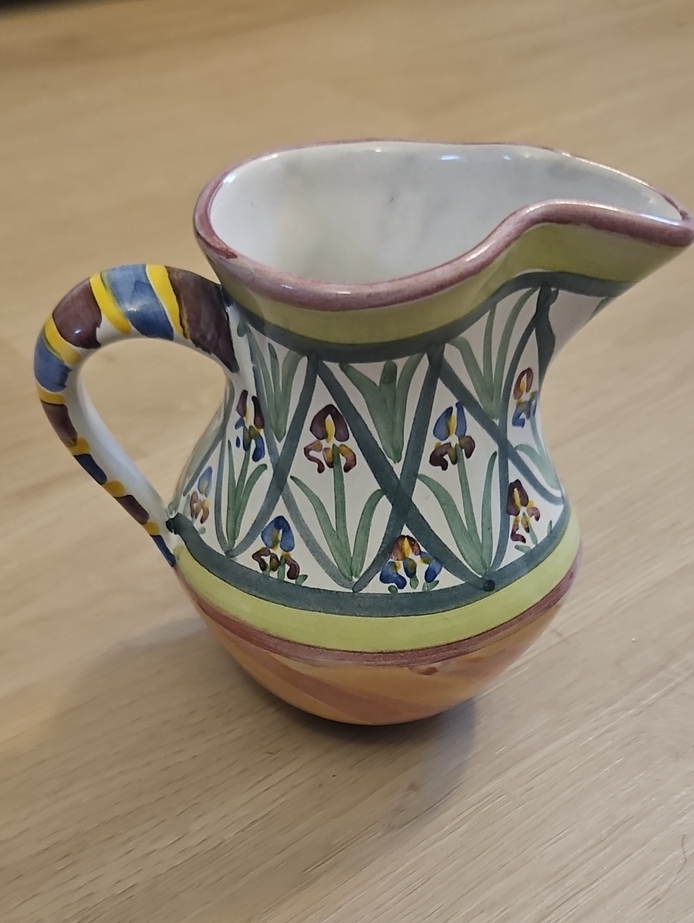 Hand-Painted Floral Ceramic Creamer in Yellow, Green and Pink